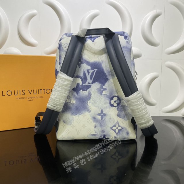 LV專櫃新款男包 路易威登Discovery雙肩包 M45760 夢幻水彩描繪Monogram花卉字母 LV男士後背包  ydh4230